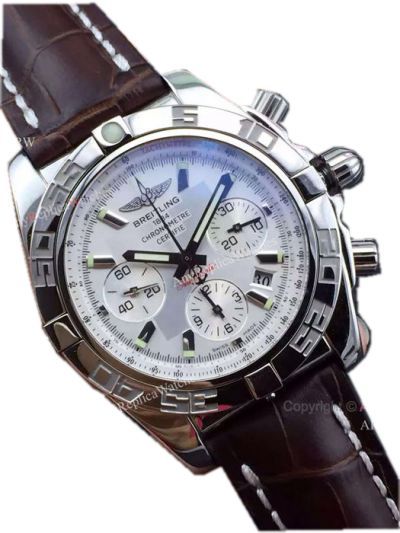 Swiss Replica Breitling Chronomat watch SS White Chronograph Leather strap